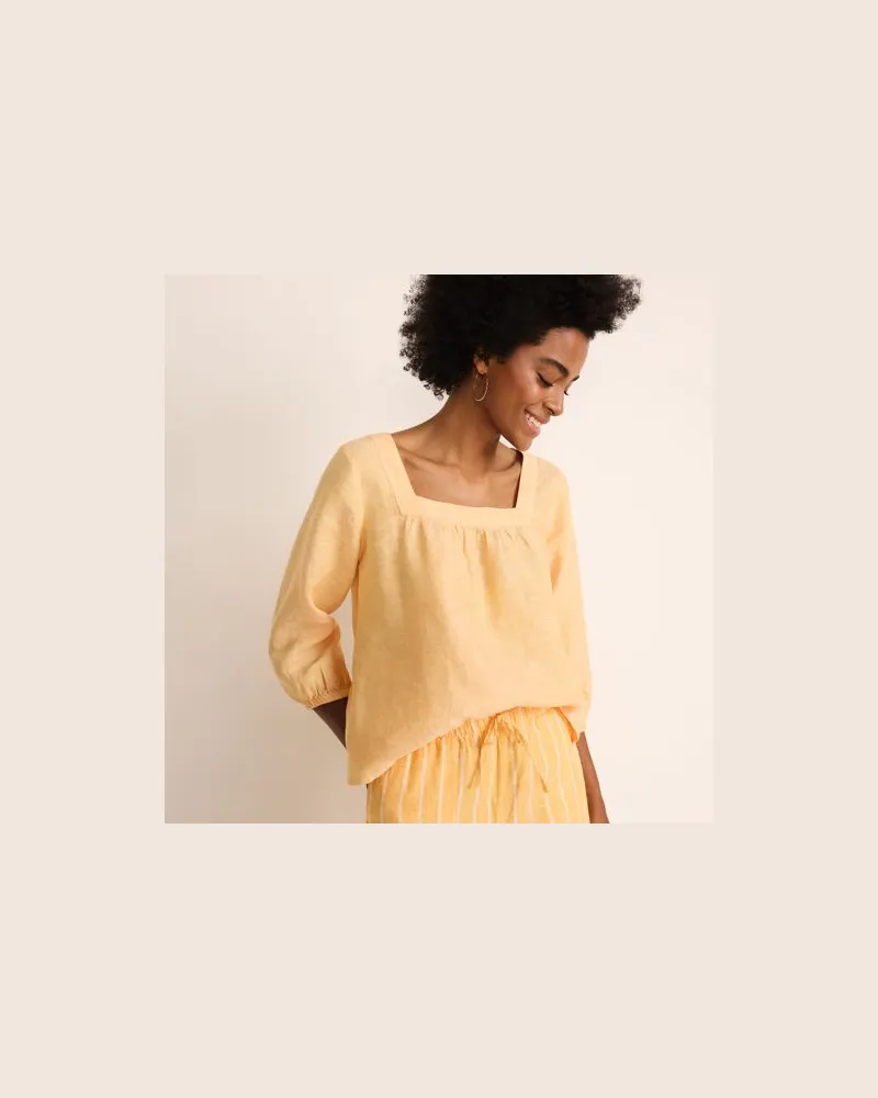 Lands' End Leinen-Bauernbluse mit 3/4-Ärmeln, Damen, Größe:40-42 regular, Grün, Leinen, by Grün