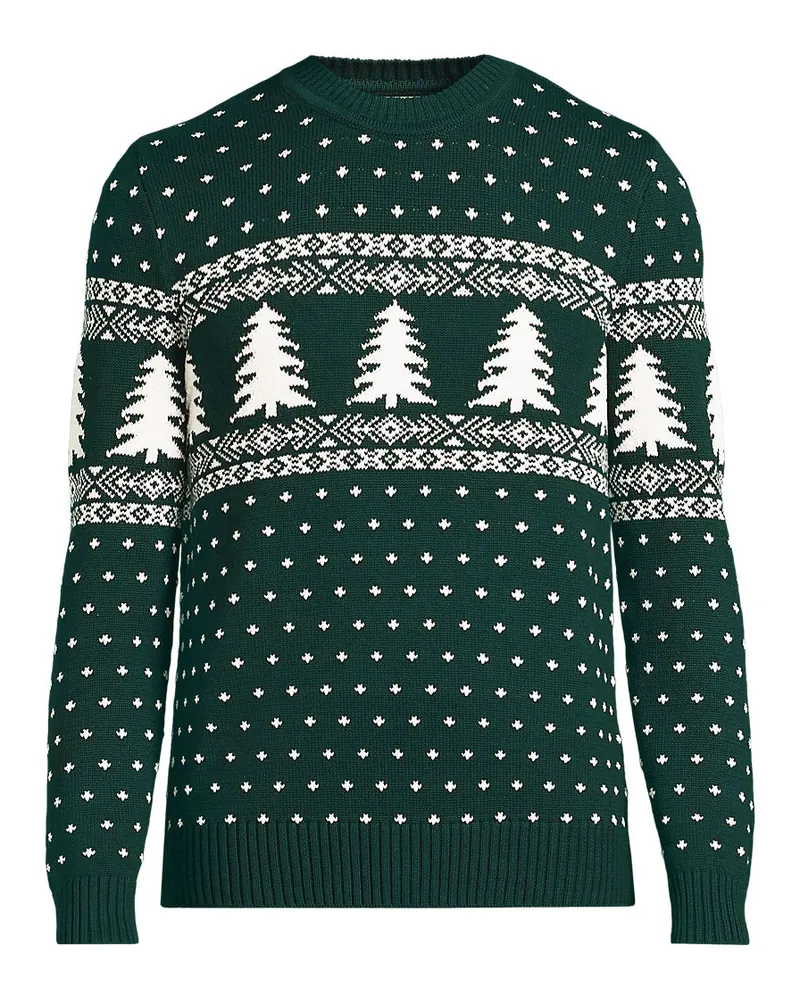 Lands' End Fair Isle Pullover Drifter aus reiner Baumwolle, Herren, Größe regular, Grün, Baumwolle, by Grün