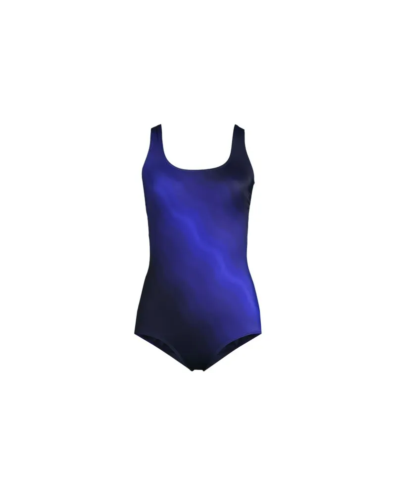Lands' End Gemusterter Komfort-Badeanzug CHLORRESISTENT mit Soft Cups, Damen, Größe plus, Blau, Nylon-Mischung, by Blau