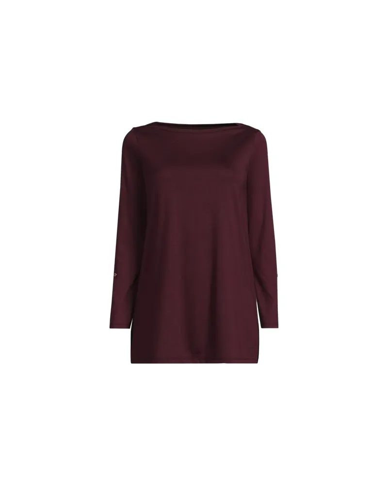 Lands' End Langes Supima-Shirt mit U-Boot-Ausschnitt, Damen, Größe regular, Rot, Baumwolle, by Rot