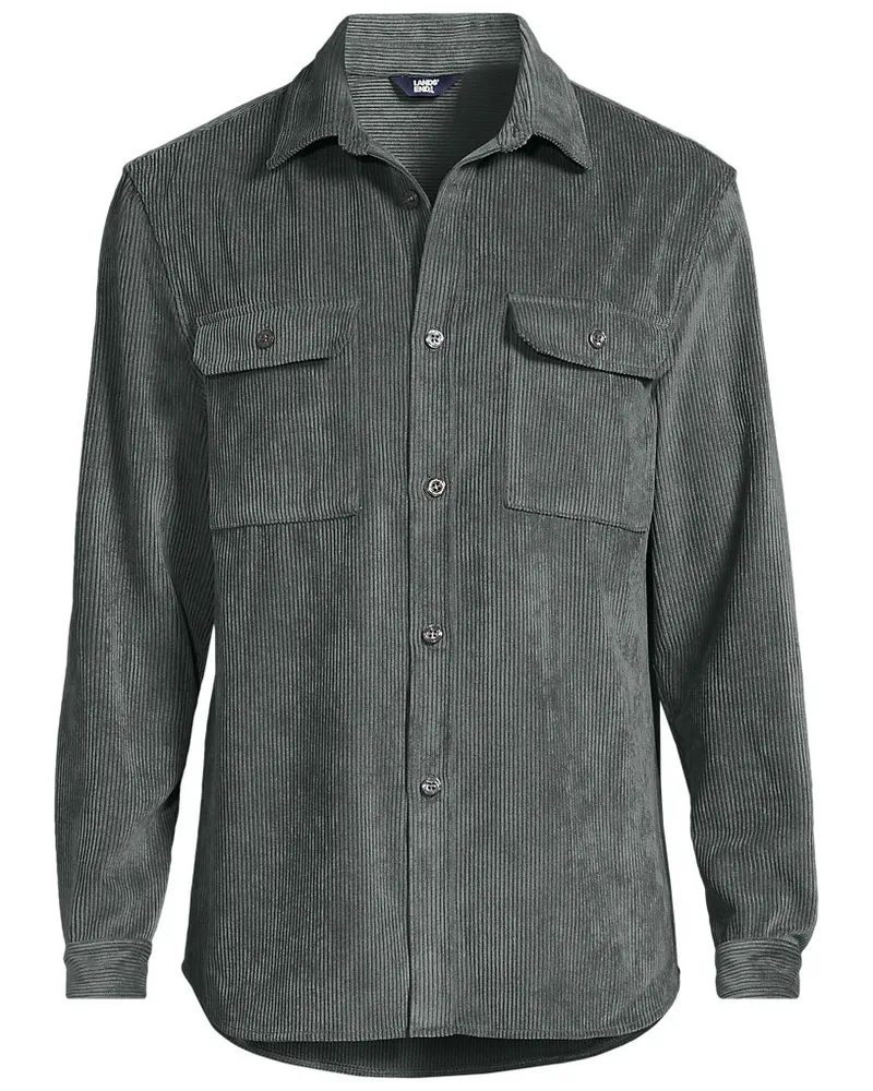 Lands' End Cord-Hemd, Herren, Größe regular, Grau, by Grau