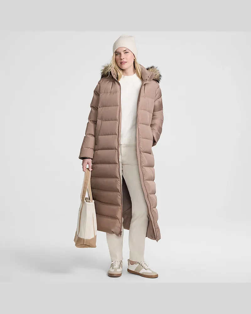 Lands' End Maxi-Daunenmantel mit Kapuze, Damen, Größe regular, Braun, Polyester, by Braun