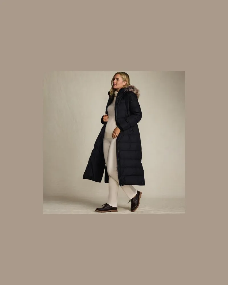 Lands' End Maxi-Daunenmantel mit Kapuze, Damen, Größe plus, Schwarz, Polyester, by Schwarz