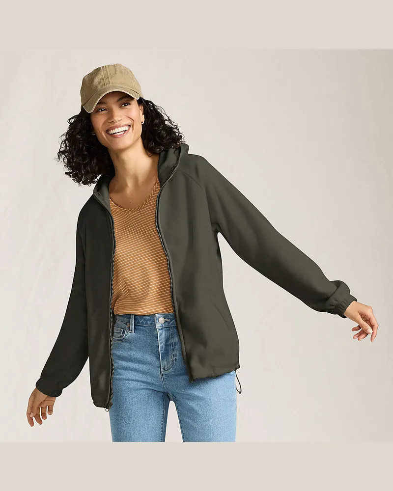 Lands' End Anyweather Fleece-Jacke mit Kapuze, Damen, Größe regular, Grün, Polyester, by Grün