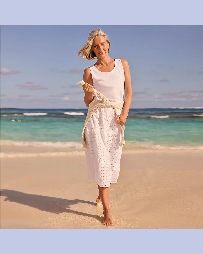Lands' End Midi-Schlupfrock aus Baumwoll-Lochstickerei, Damen, Größe regular, Weiß, Baumwolle, by Weiß
