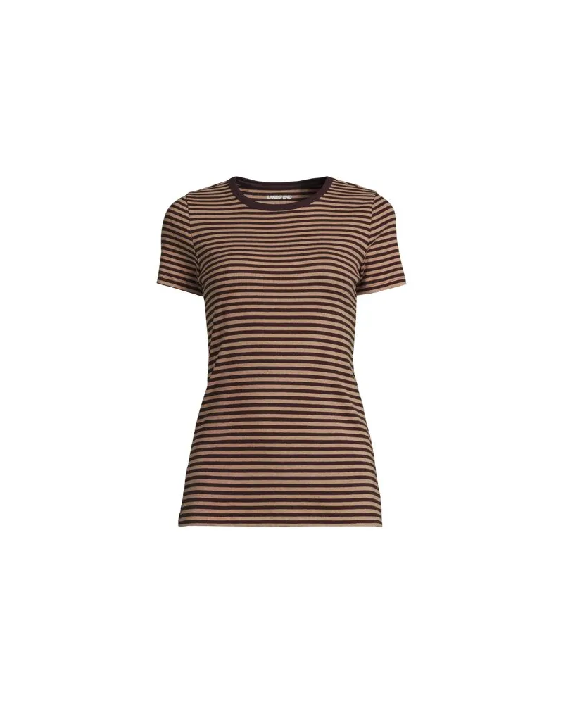 Lands' End Feinripp-Shirt mit Rundhalsausschnitt und kurzen Ärmeln, Damen, Größe petite, Braun, Baumwolle/Elasthan, by Braun