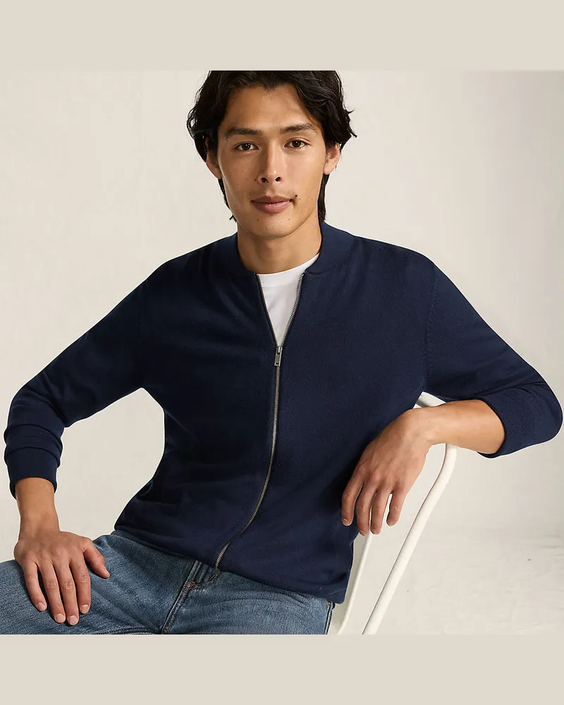 Lands' End Merino-Cardigan mit Reißverschluss, Herren, Größe regular, Blau, Wolle, by Blau