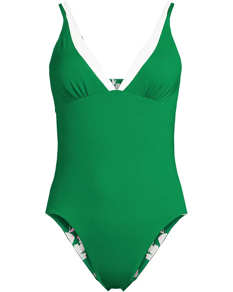 Lands' End Wendbarer Badeanzug mit Spaghettiträgern und extra hohem Beinausschnitt, Damen, Größe regular, Grün, Polyester-Mischung, by Grün