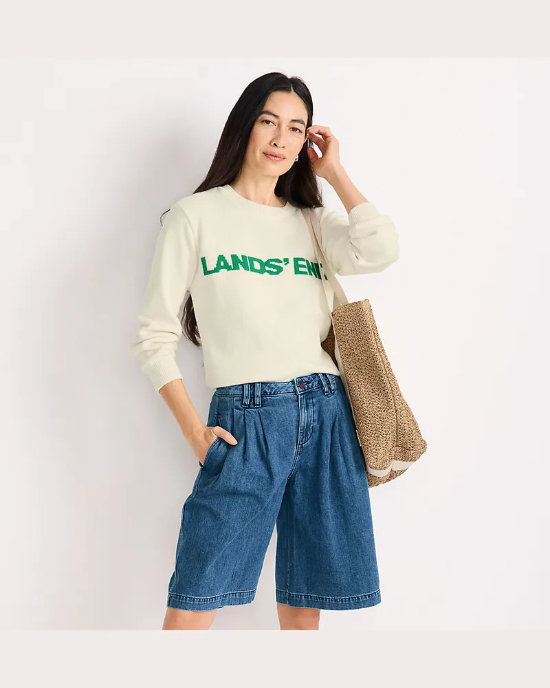 Lands' End Leichte Jeans-Bermudashorts mit Bundfalten, Damen, Größe petite, Blau, Baumwolle, by Blau