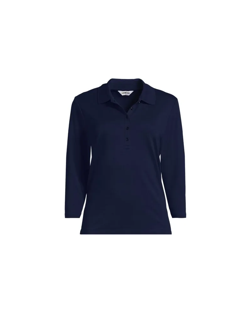 Lands' End Supima Poloshirt mit 3/4-Ärmeln, Damen, Größe:44-46 regular, Blau, Baumwolle, by Blau