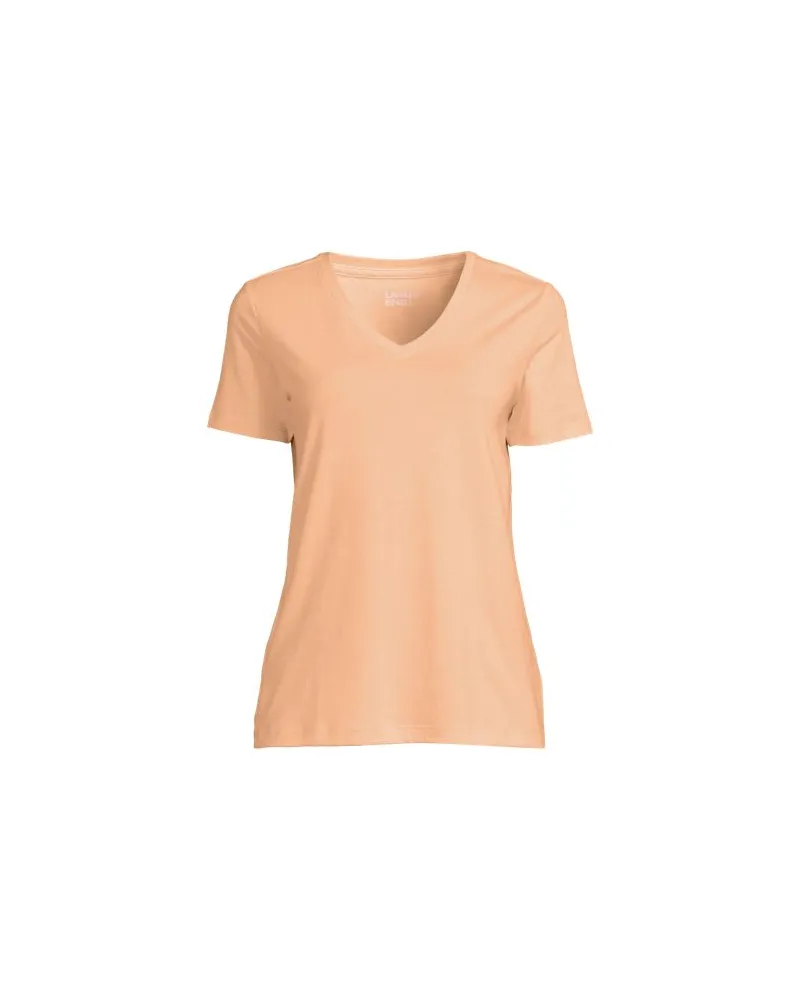 Lands' End Supima Kurzarm-Shirt mit V-Ausschnitt, Damen, Größe plus, Orange, Baumwolle, by Orange