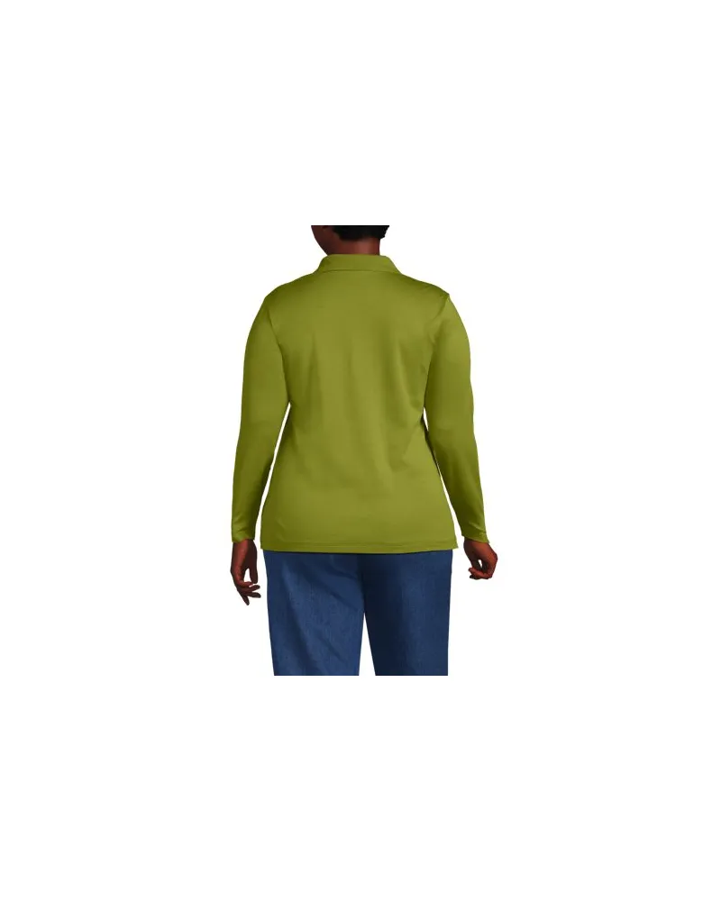 Lands' End Supima-Poloshirt mit langen Ärmeln, Damen, Größe plus, Grün, Baumwolle, by Grün