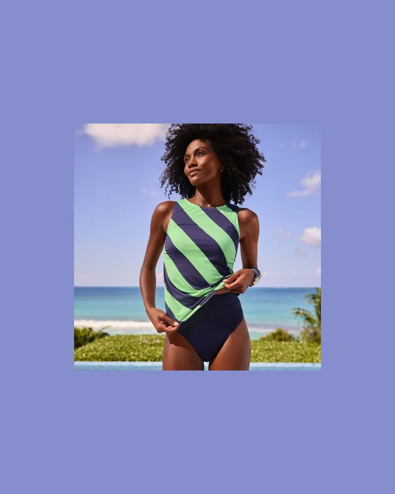 Lands' End Bikinihose mit hohem Beinausschnitt, Damen, Größe:32-34 regular, Blau, Elasthan/Nylon-Mischung, by Blau