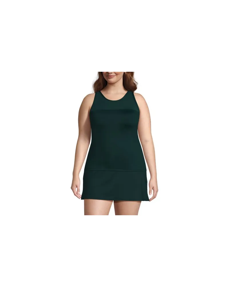 Lands' End Tankinitop mit Mesh-Detail, hoher Ausschnitt, Damen, Größe plus, Grün, Elasthan/Nylon-Mischung, by Grün