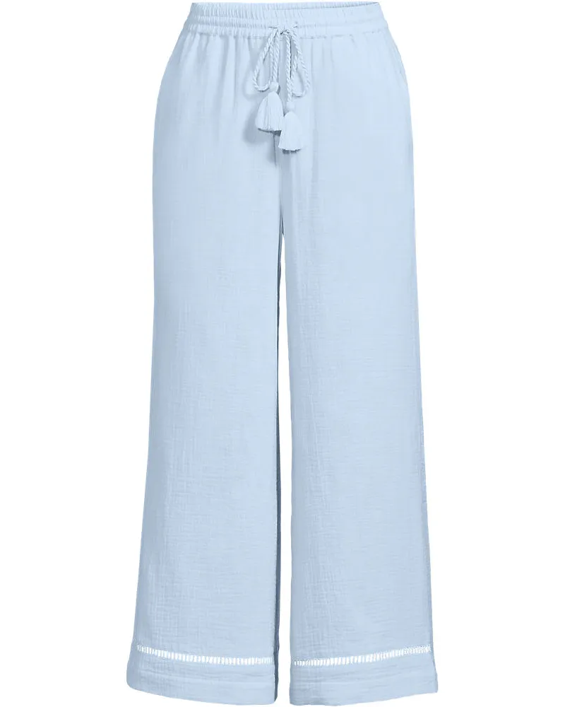 Lands' End 7/8-Schlupfhose aus Musselin, Damen, Größe regular, Blau, Baumwolle, by Blau