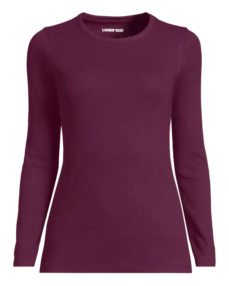 Lands' End Langarmshirt aus mikrofeinem Baumwollripp, Damen, Größe regular, Lila, Baumwolle/Elasthan, by Lila