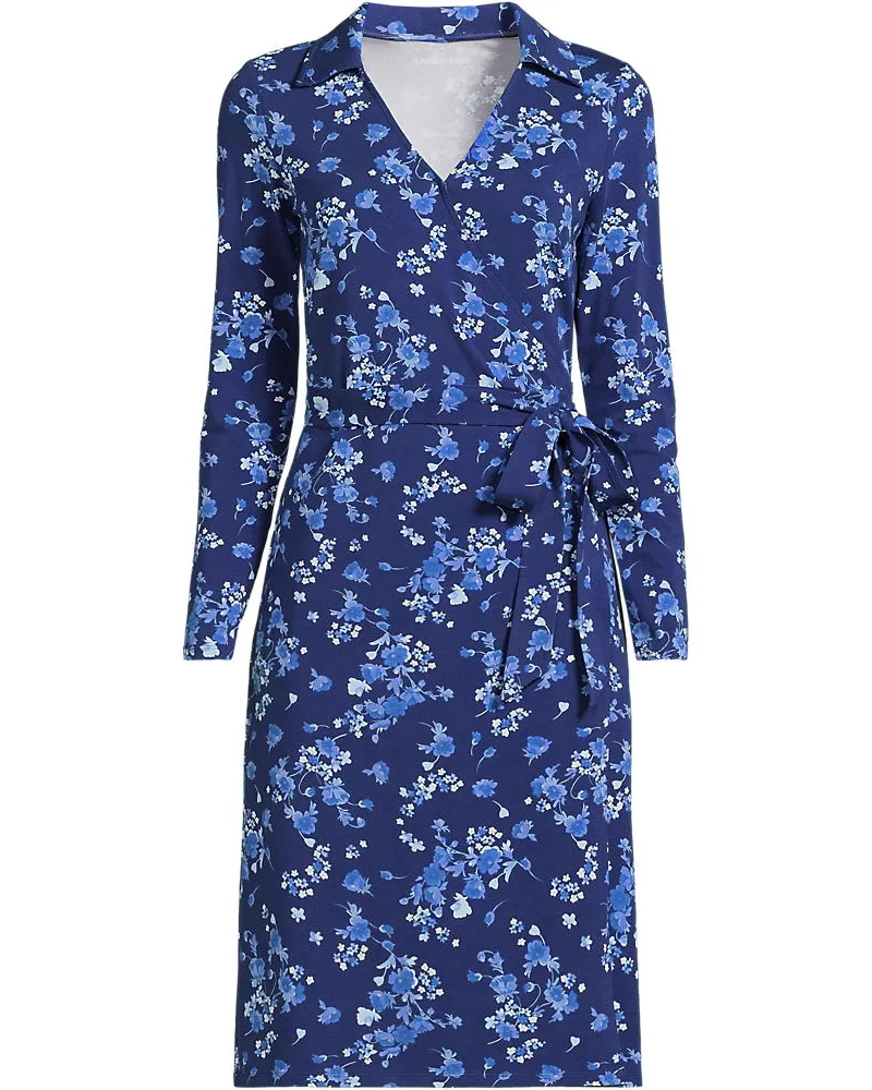 Lands' End Wickelkleid aus Baumwolle/Modal-Mix, Damen, Größe regular, Blau, Baumwolle Modal, by Blau