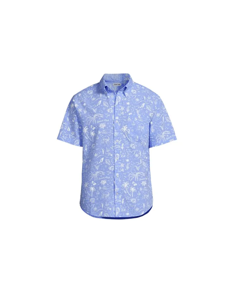 Lands' End Seersucker-Kurzarmhemd, Classic Fit,, Herren, Größe:60 tall, Blau, Baumwolle, by Blau