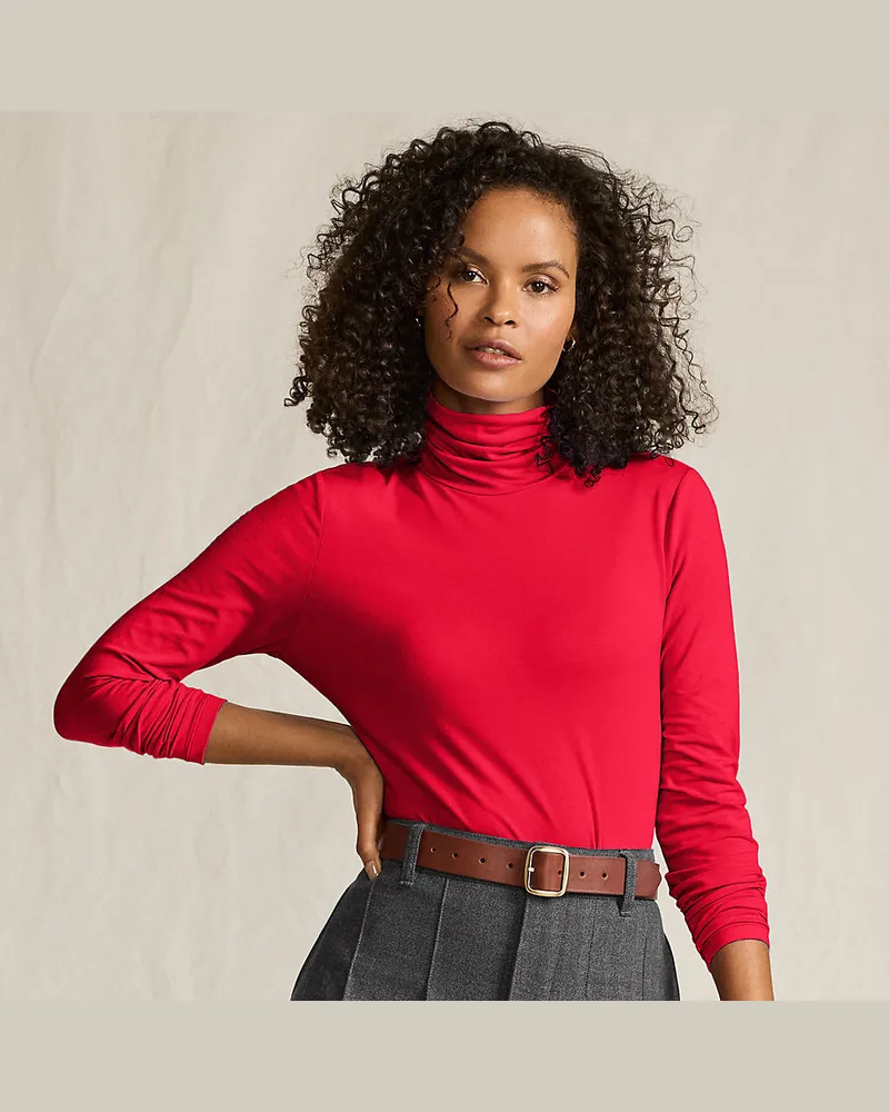 Lands' End Rollkragenshirt aus Baumwoll/Modalmix, Damen, Größe petite, Rot, Baumwolle/Elasthan/Baumwolle Modal, by Rot