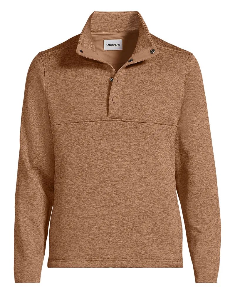 Lands' End Strickfleece-Pullover mit Druckknopfleiste, Herren, Größe regular, Braun, Polyester, by Braun