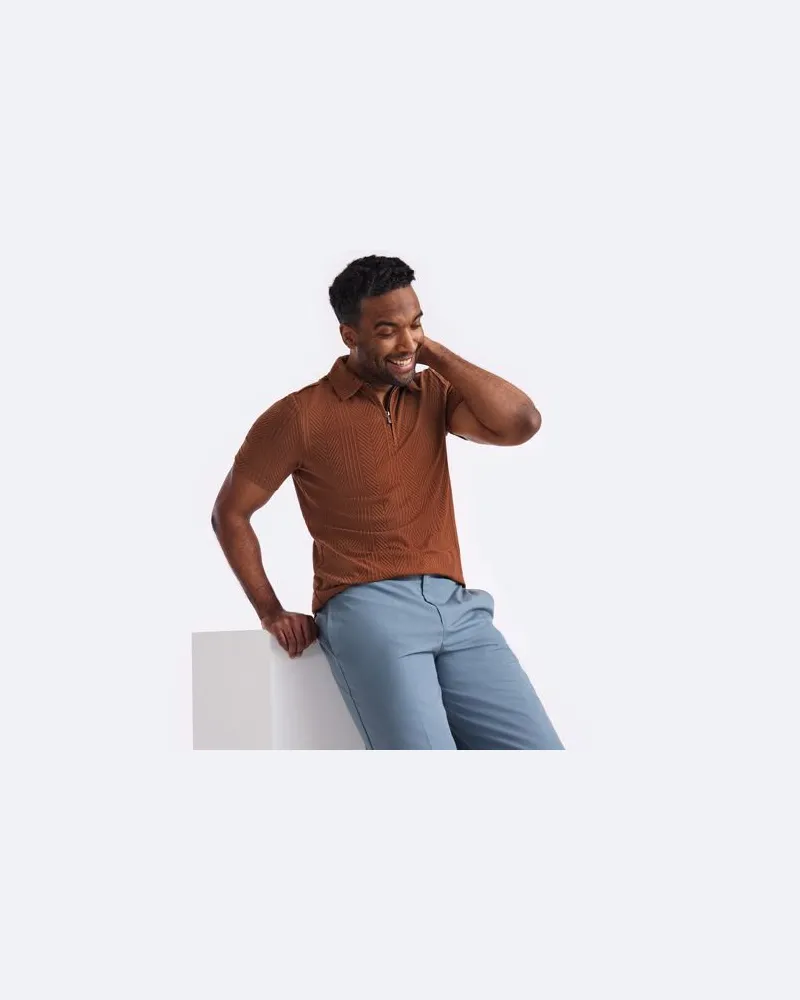 Lands' End Kurzarm-Polo mit Fischgrät-Struktur, Herren, Größe:56-58 regular, Braun, Baumwolle/Polyester/Baumwoll-Mischung, by Braun