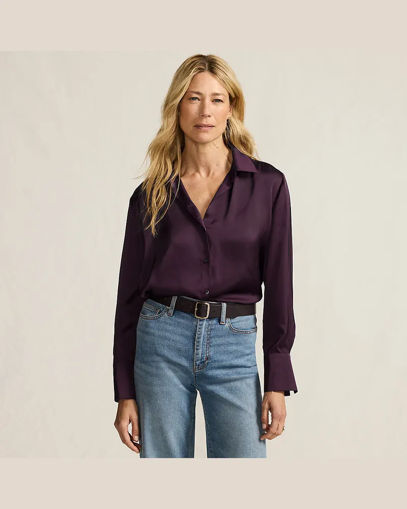Lands' End Satinbluse, Damen, Größe:34 regular, Lila, Polyester, by Lila