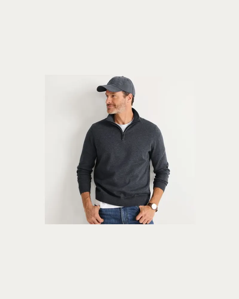 Lands' End Troyer-Pullover aus Baumwoll-Feinstrick, Herren, Größe:44-46 regular, Grau, Baumwolle, by Grau