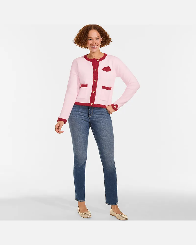 Lands' End Lulu Guinness Strickblazer, Damen, Größe regular, Pink, Polyester/Nylon/Polyester-Mischung, by Lands' End Pink