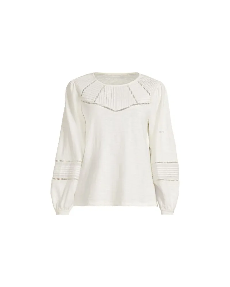 Lands' End Flammgarn-Shirt mit Biesen-Verzierung, Damen, Größe plus, Weiß, Baumwolle, by Weiß