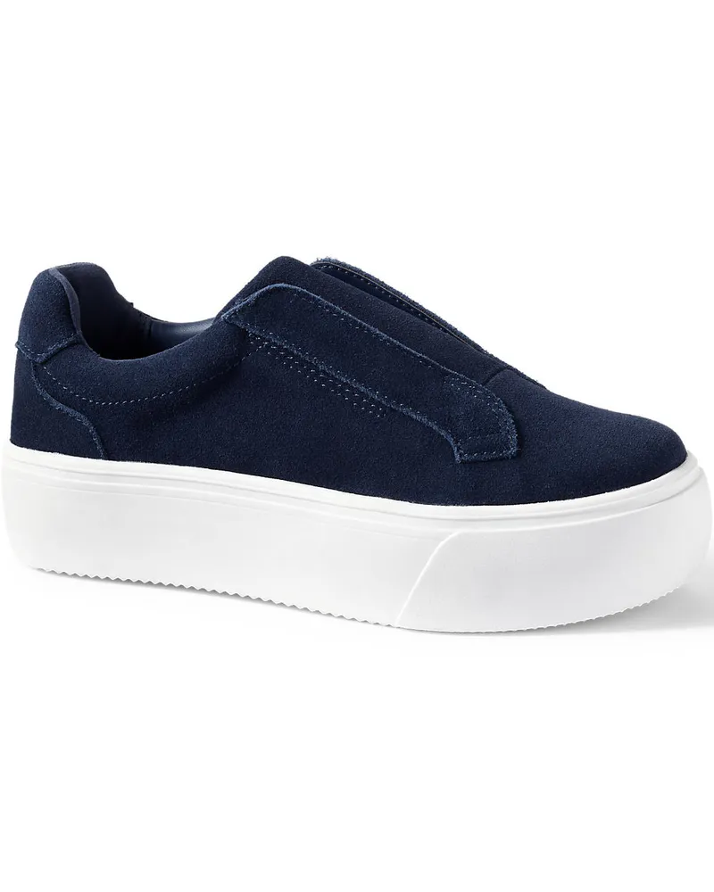 Lands' End Plateau-Sneaker aus Veloursleder, Damen, Größe regular, Blau, Rauleder, by Blau