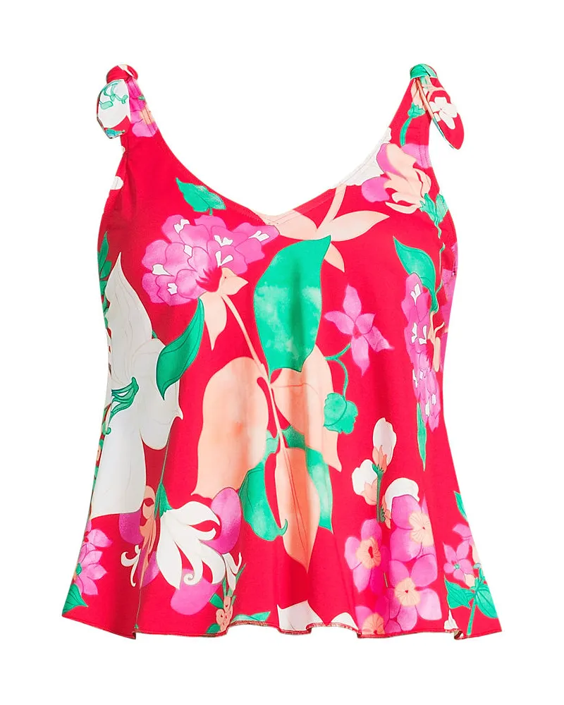 Lands' End Tankini-Top mit geknoteten Trägern und Flattersaum, Damen, Größe:34 regular, Pink, Elasthan/Nylon-Mischung, by Pink
