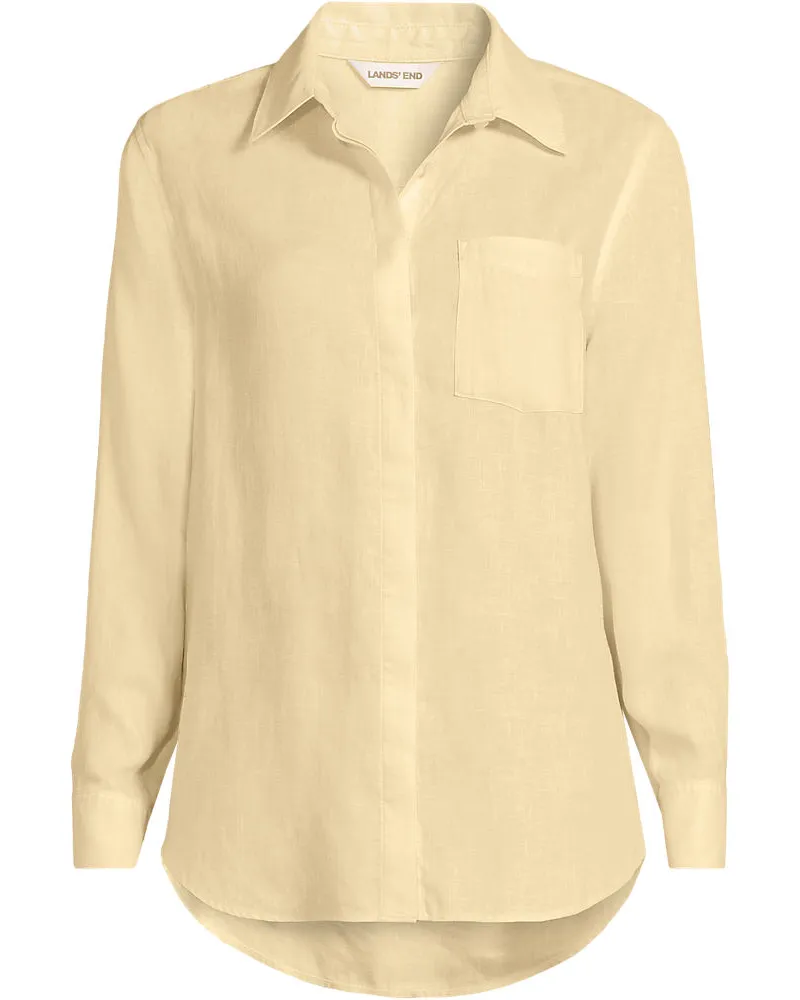 Lands' End Premium Reinleinen-Bluse, Damen, GrÃ¶ÃŸe regular, Gelb, Leinen, by Gelb