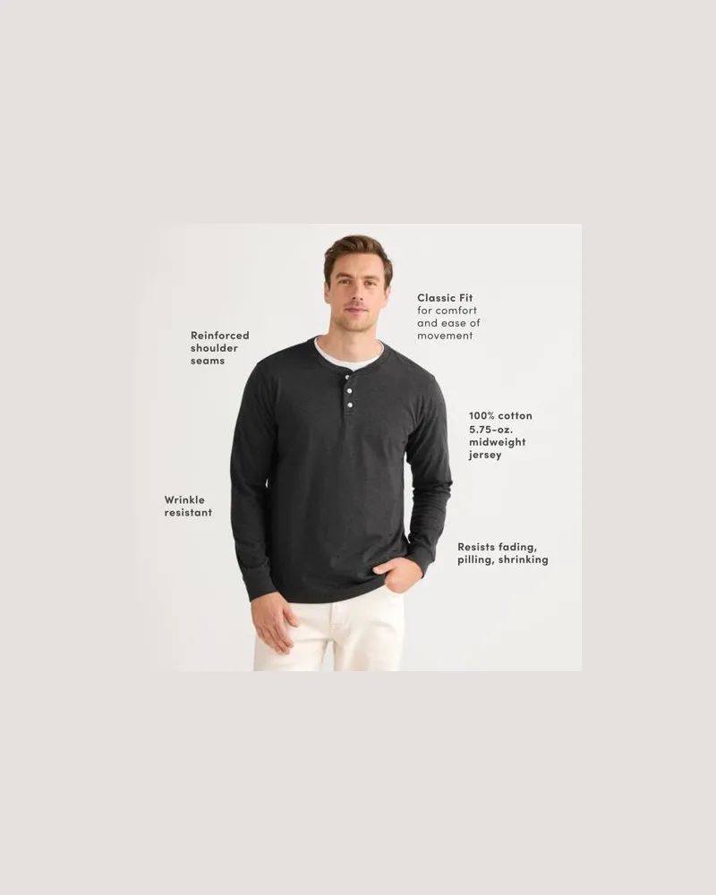 Lands' End Super-T Langarm-Henleyshirt, Classic Fit, Herren, Größe regular, Schwarz, Baumwolle, by Schwarz