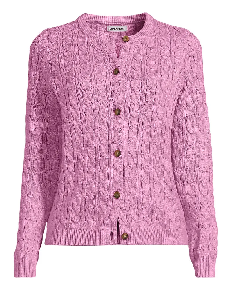 Lands' End Drifter Zopfmuster-Cardigan mit Rundausschnitt, Damen, Größe plus, Pink, Baumwolle, by Pink