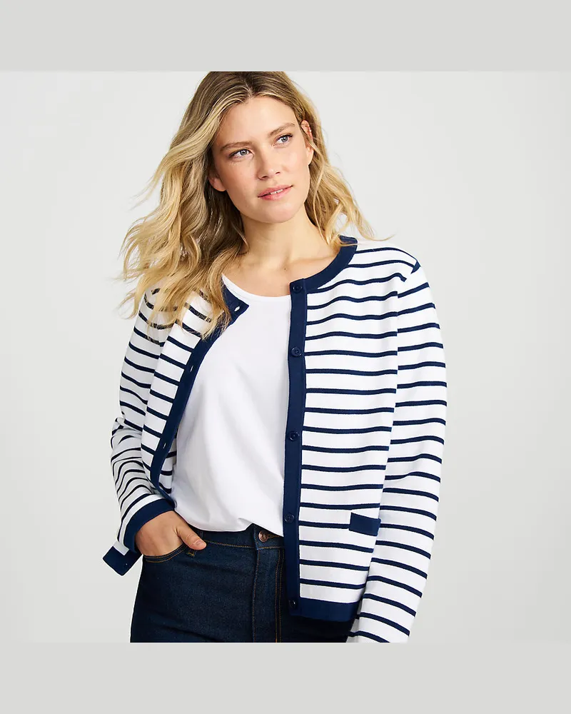 Lands' End Feinstrick-Cardigan aus Baumwolle, Damen, Größe regular, Blau, Baumwolle, by Blau