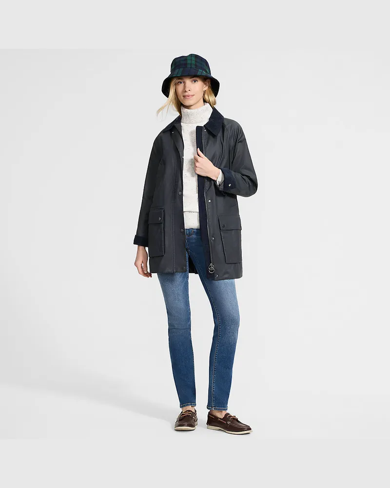 Lands' End Lange Wachsjacke aus Baumwolle, Damen, Größe regular, Blau, Baumwoll-Mischung/Polyester-Mischung, by Blau