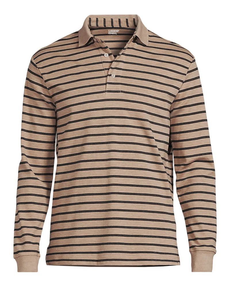 Lands' End Supima Langarm-Polo, Classic Fit, Herren, Größe regular, Beige, Baumwolle, by Beige