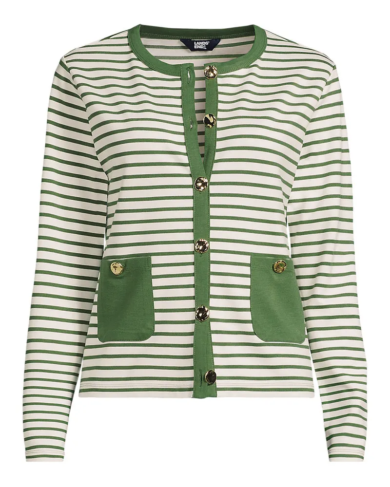 Lands' End Feinstrick-Cardigan, Damen, Größe regular, Grün, Polyester/Viskose/Polyester-Mischung, by Grün