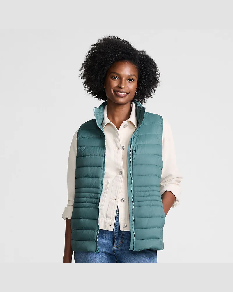 Lands' End Daunenweste WANDERWEIGHT Verstaubar Ultraleicht, Damen, Größe petite, Grün, Nylon, by Grün