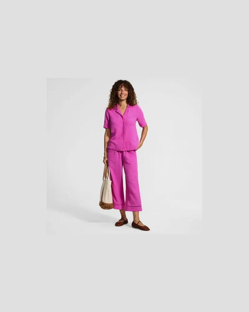 Lands' End Kurzärmelige Musselin-Bluse, Damen, Größe regular, Pink, Baumwolle, by Pink