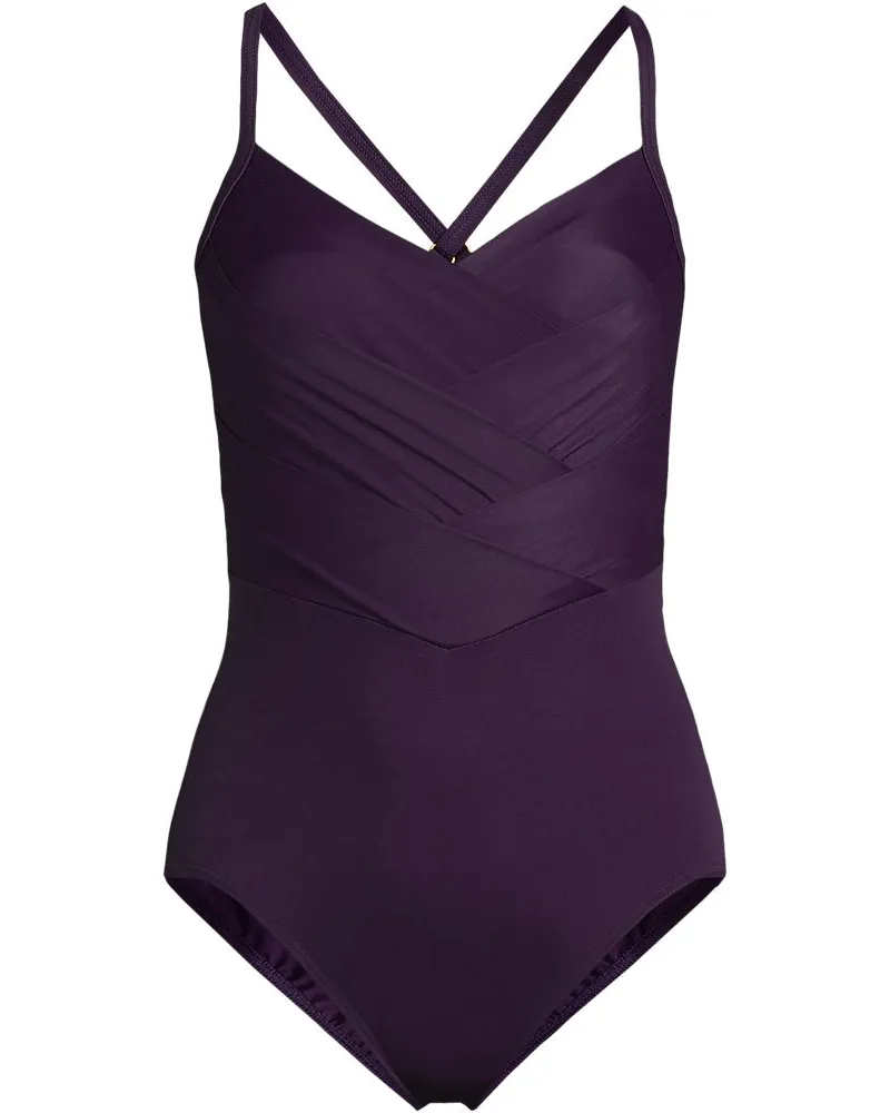 Lands' End Shape-Badeanzug SLENDER mit Webdetail, Damen, Größe regular, Lila, Elasthan/Nylon-Mischung, by Lila