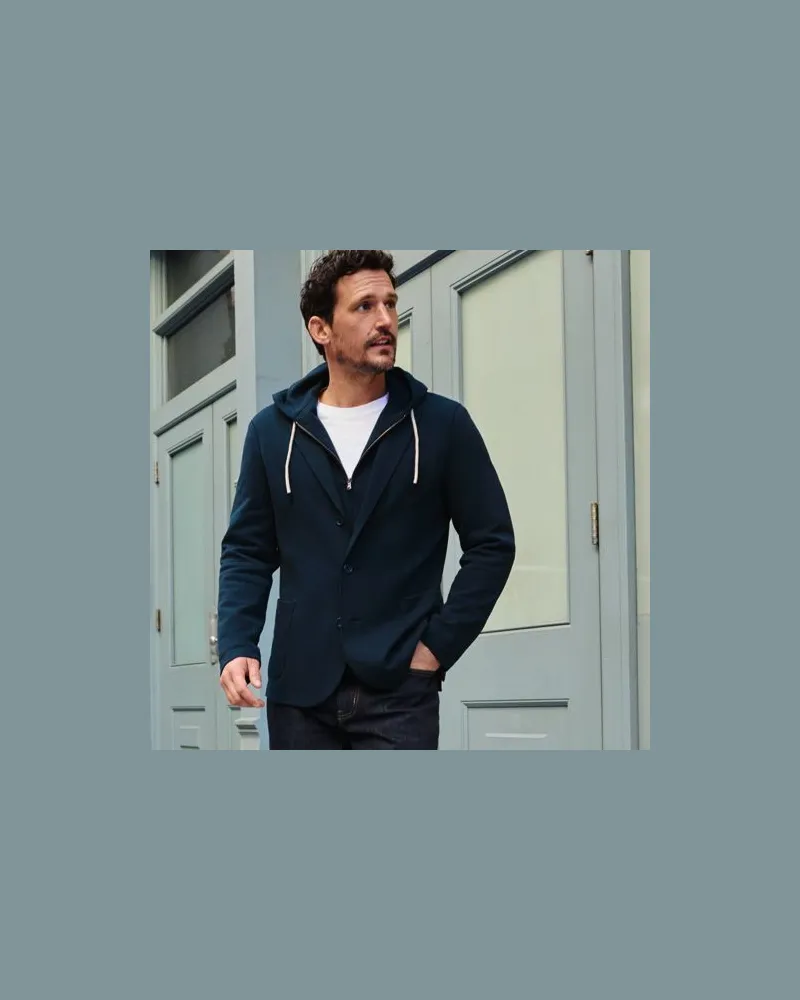 Lands' End Strick-Blazer mit abnehmbarer Kapuze, Herren, Größe:60 regular, Blau, Elasthan/Baumwoll-Mischung/Polyester-Mischung, by Blau