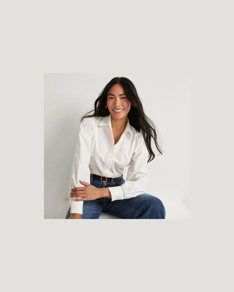 Lands' End Bluse mit Häkelborte aus Baumwolle, Damen, Größe regular, Weiß, Baumwolle, by Weiß