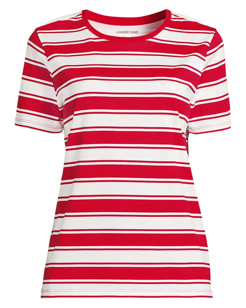 Lands' End Supima Kurzarm-Shirt mit rundem Ausschnitt, Damen, GrÃ¶ÃŸe petite, Rot, Baumwolle, by Rot