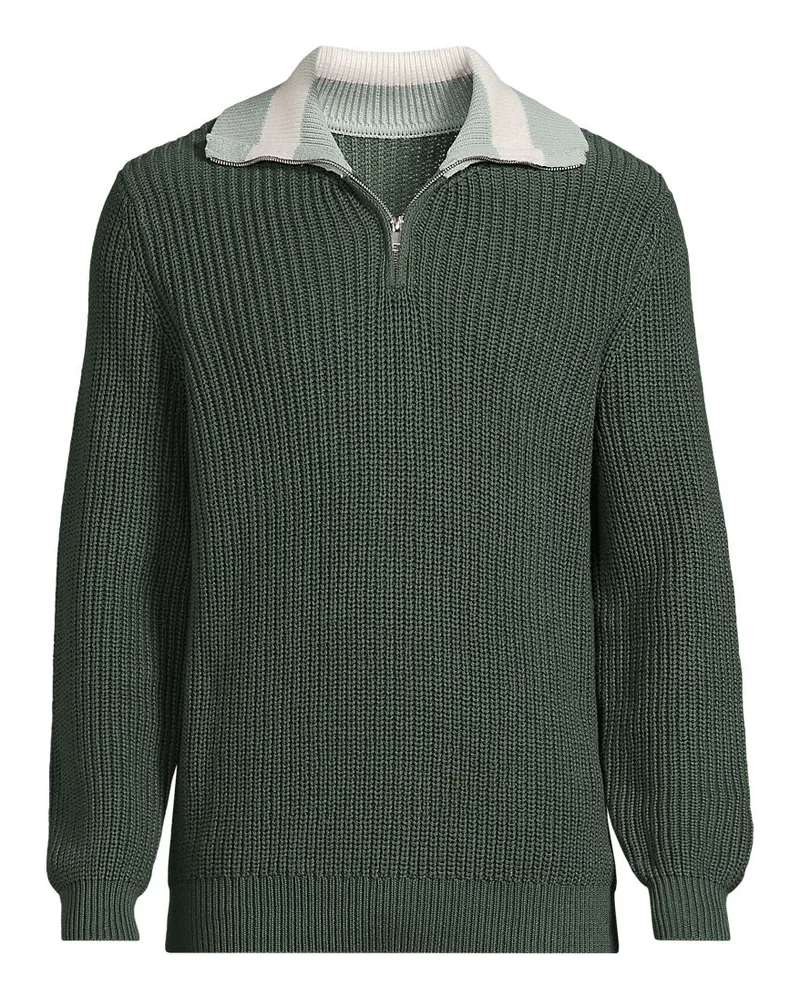 Lands' End DRIFTER Pullover mit Colorblock-Kragen und Reißverschluss, Herren, Größe regular, Beige, Baumwolle, by Beige