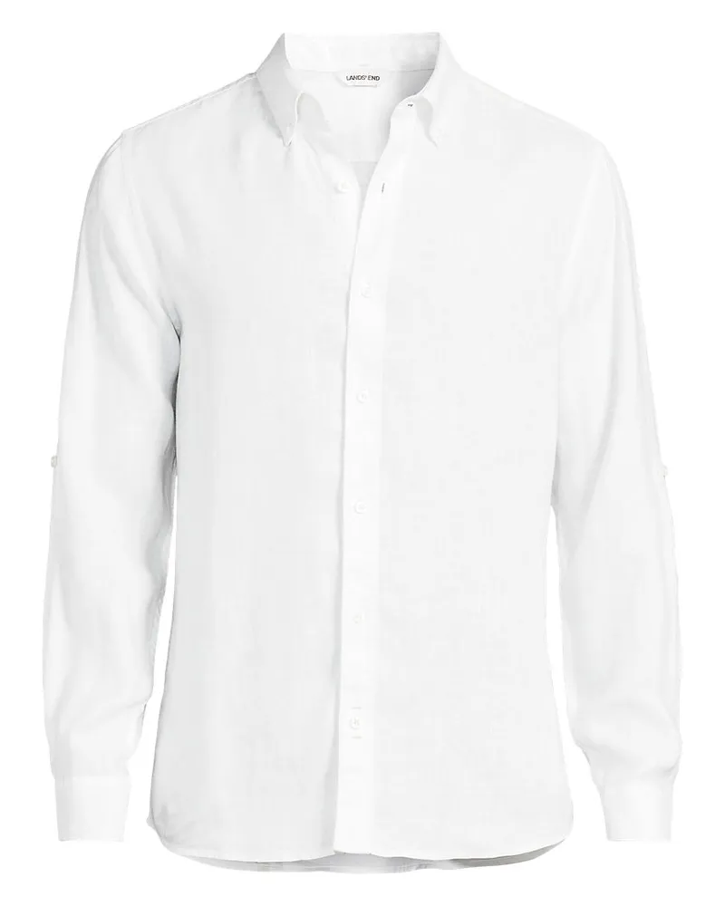 Lands' End Hemd aus reinem Leinen mit Rollärmeln, Herren, Größe regular, Weiß, Leinen, by Weiß