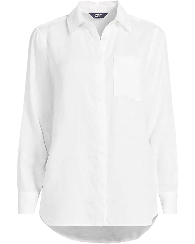 Lands' End Premium Reinleinen-Bluse, Damen, Größe plus, Weiß, Leinen, by Weiß