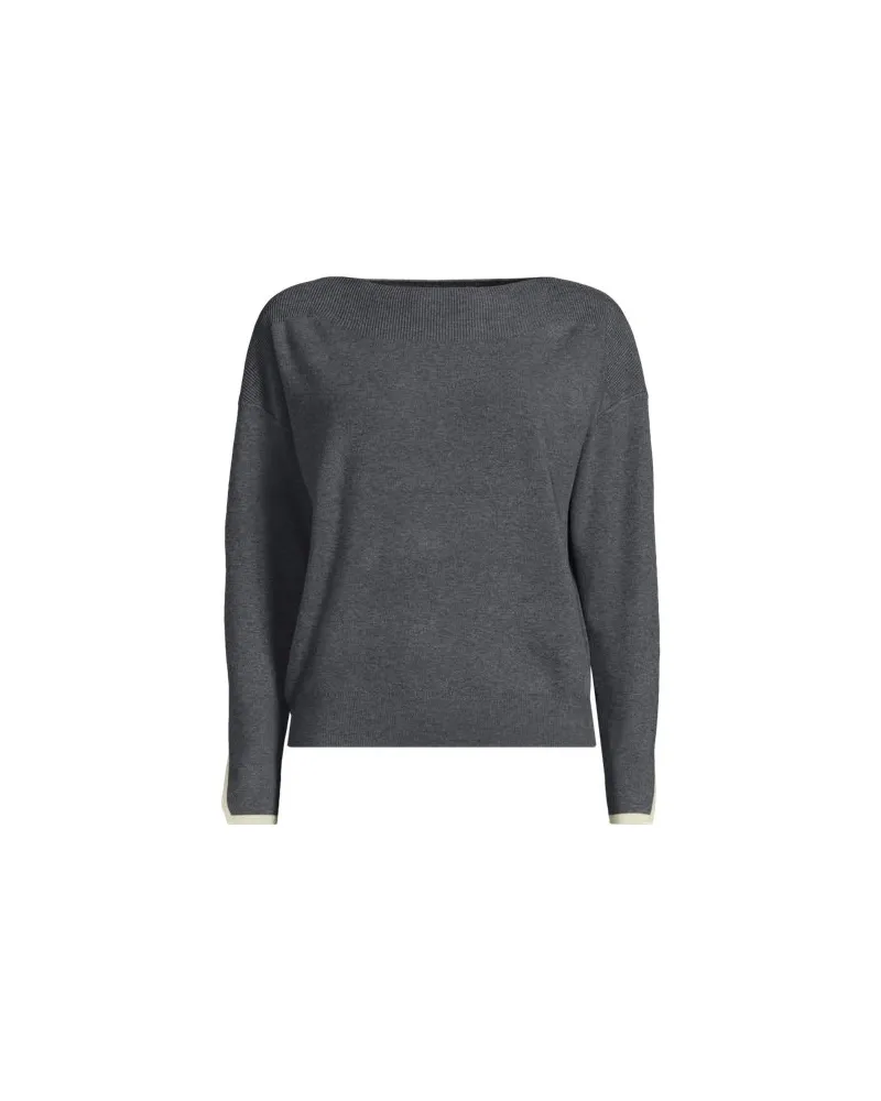 Lands' End Feinstrick-Pullover mit U-Boot-Ausschnitt, Damen, Größe:44-46 regular, Grau, Polyester/Viskose/Polyester-Mischung, by Grau