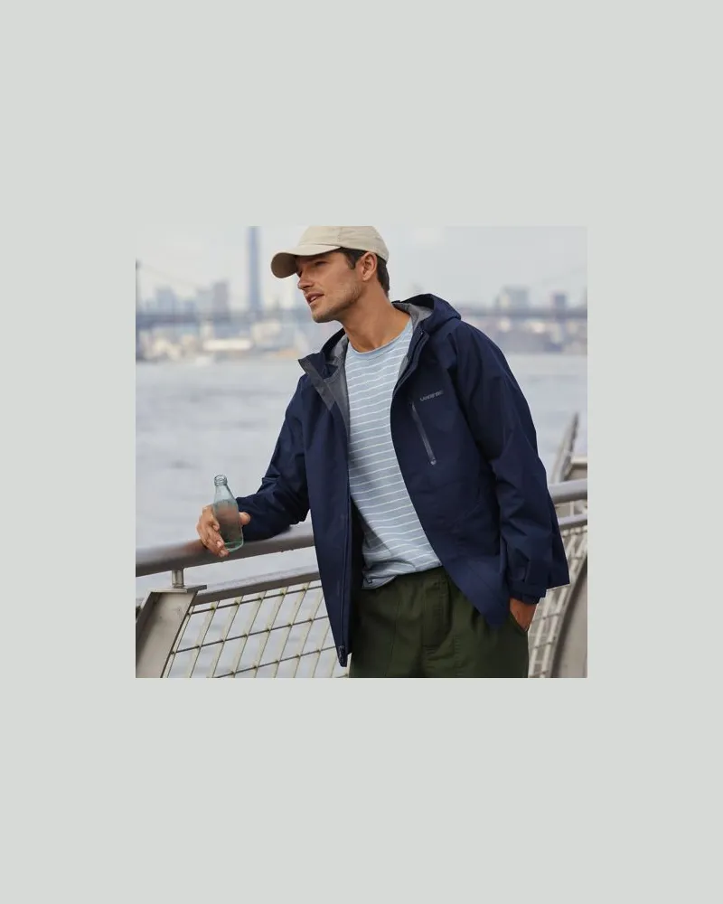 Lands' End Verstaubare wasserdichte Regenjacke, Herren, Größe:44-46 regular, Blau, Polyester, by Blau
