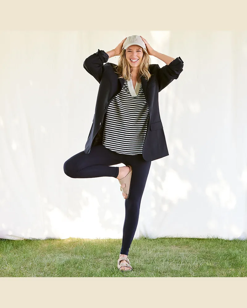 Lands' End Starfish Leggings Mid Waist, Damen, Größe regular, Schwarz, Elasthan/Baumwoll-Mischung, by Schwarz